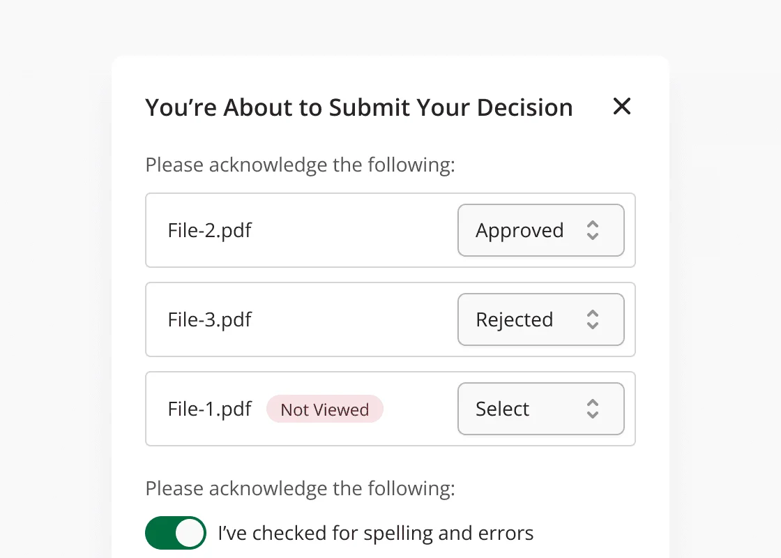 Individual file approval interface showing per-file approval options